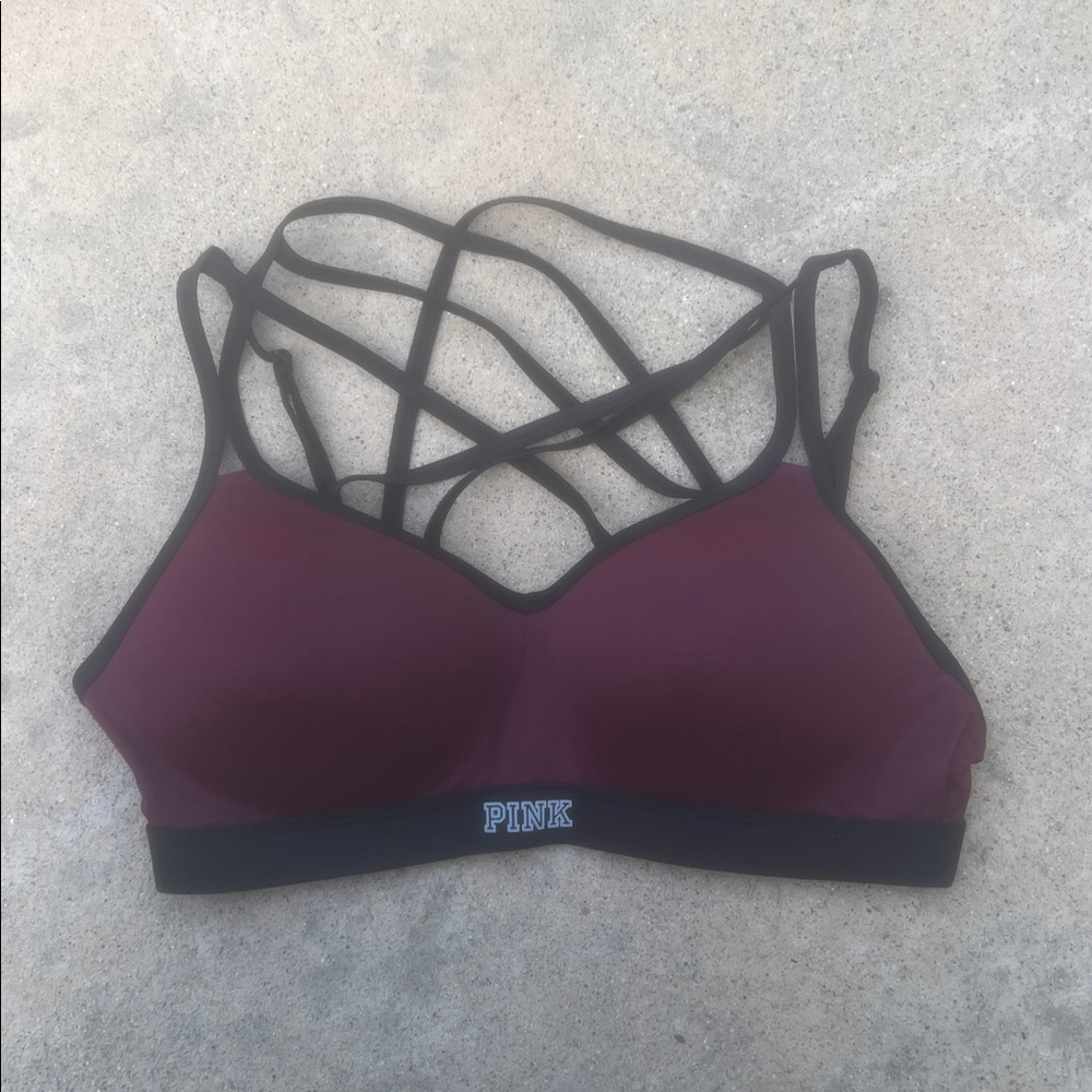 PINK Victoria's Secret Ultimate Maroon/Black Padded Sports Bra Women's Size M - Picture 2 of 8